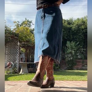 Vintage JoniBlair Cotton Denim Midi Skirt Women’ 11  Casual Pockets Southwestern